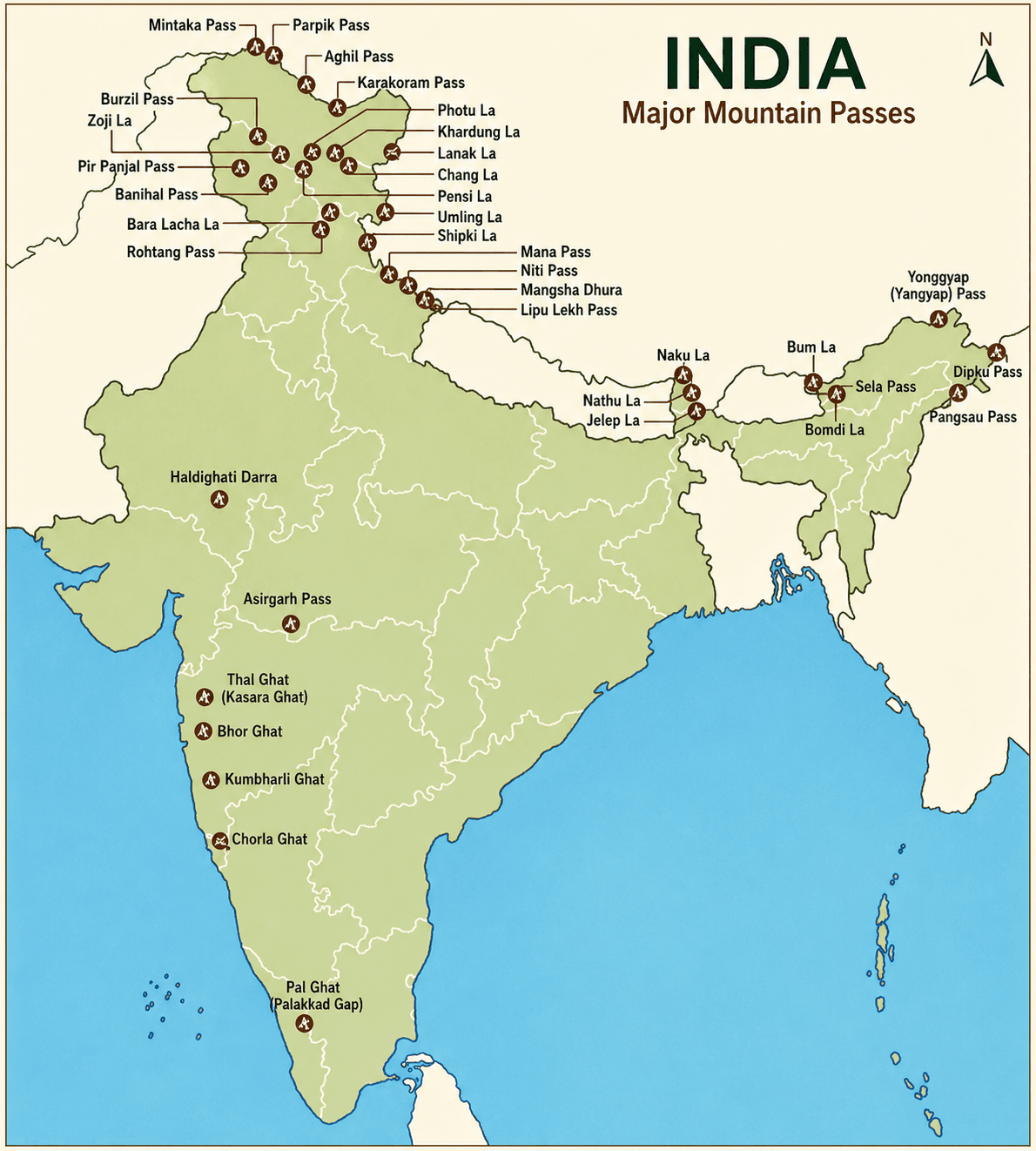 Mountain Passes of India Map.png