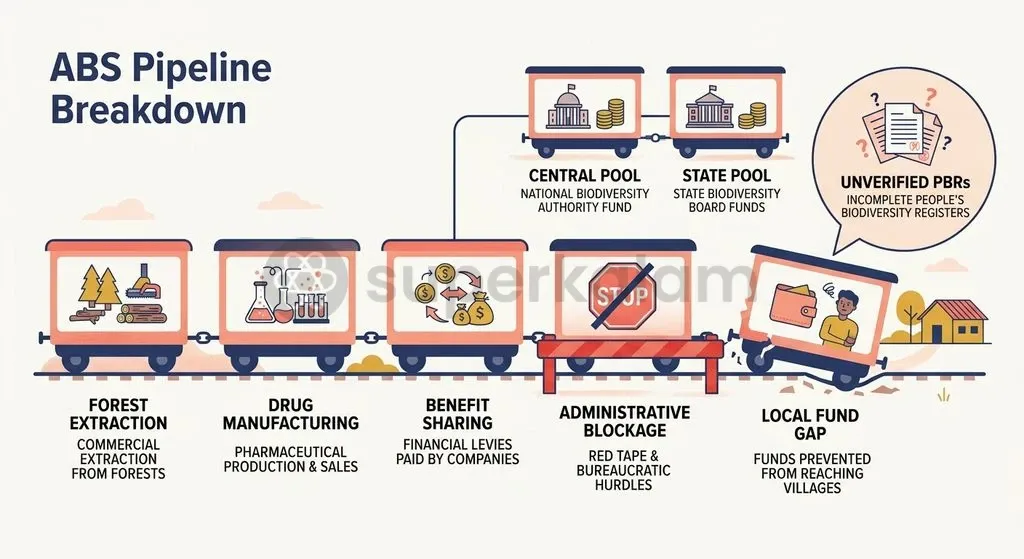 Administrative bottlenecks and untraceable wholesale supply chains prevent accumulated commercial levies from reaching local village bank accounts.