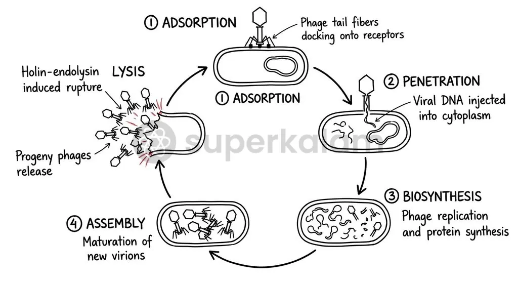 Bacteriophages recognize specific surface receptors on Gram-negative bacteria, injecting genetic material to initiate rapid replication and enzymatic cell lysis.