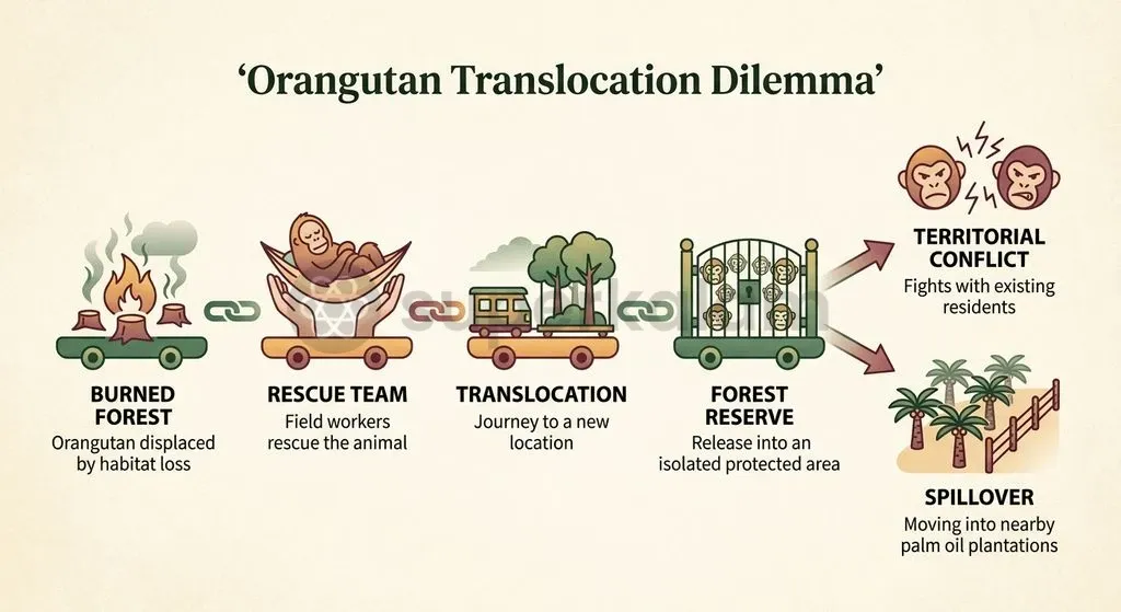Translocating displaced primates into isolated reserves often fails to prevent population declines due to biological carrying-capacity limits and territorial conflict.