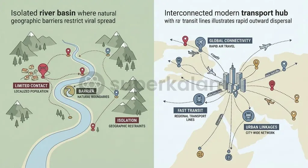 Densely interconnected urban corridors transform localized spillovers into multi-regional risks through high-velocity transit networks.