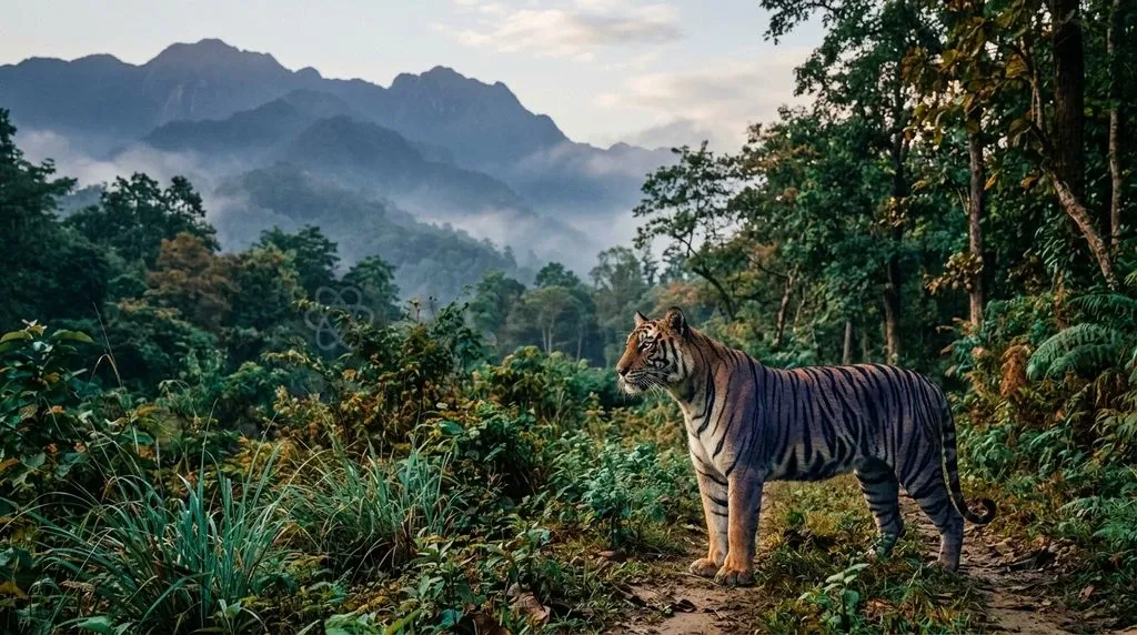 A Bengal tigress explores a soft-release enclosure within the sub-Himalayan forest of Buxa Tiger Reserve.