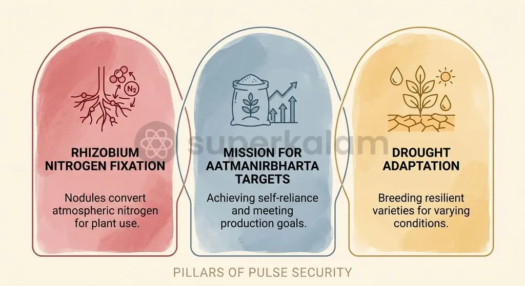 Promoting climate-resilient pulses supports national self-reliance, dietary nutrition, and soil fertility regeneration.
