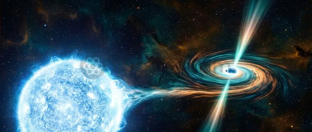A magnetized neutron star pulls material from its massive stellar companion into an accretion disk, driving high-energy X-ray pulses.