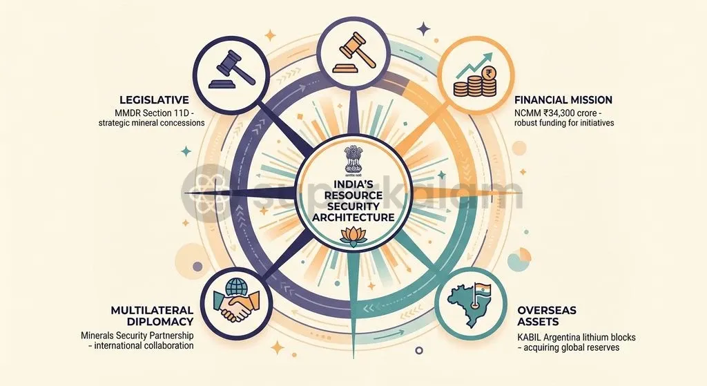 India's institutional response deploys statutory reforms, financial missions, and international alliances to de-risk supply chains.