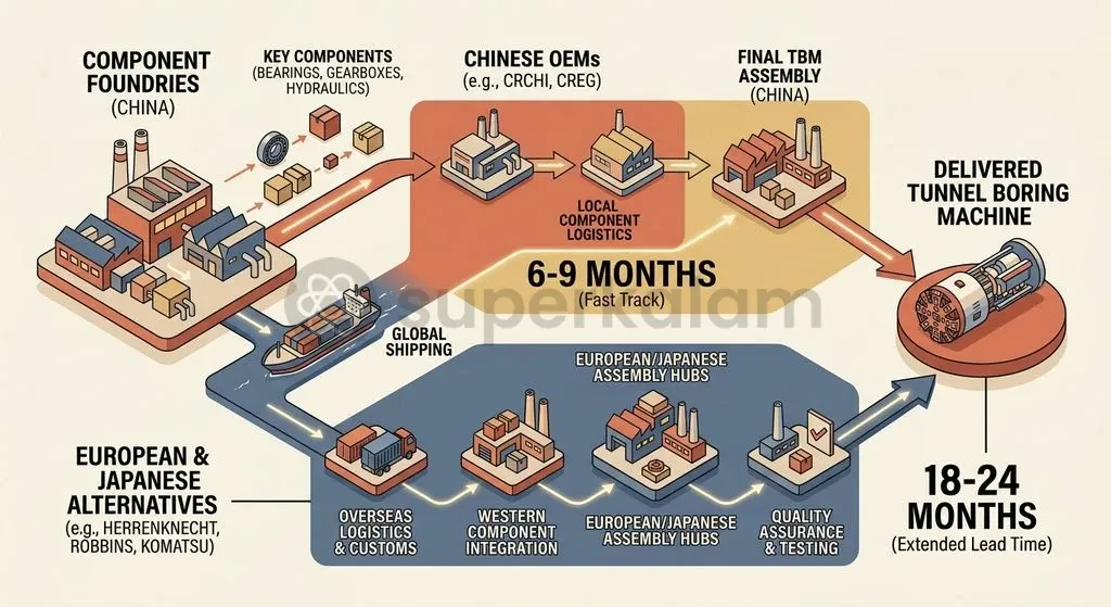 Alternative Western and Japanese TBM procurement pipelines face significant delivery delays and capital expenditure premiums.