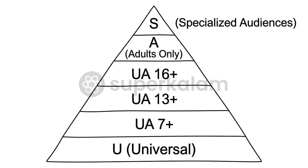 The expanded six-tier CBFC film certification hierarchy established under the 2024 Rules.