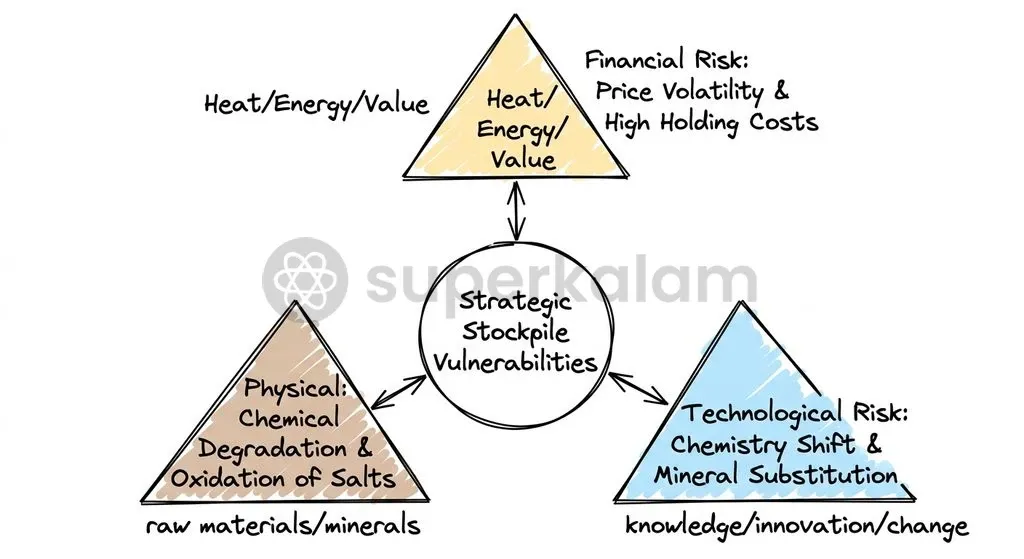 Physical mineral stockpiles face holding costs, surface oxidation, and rapid shifts in battery chemistry.