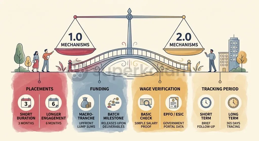 Key operational shifts under DDU-GKY 2.0 emphasize batch-mode milestone financing and verified electronic wage audits.