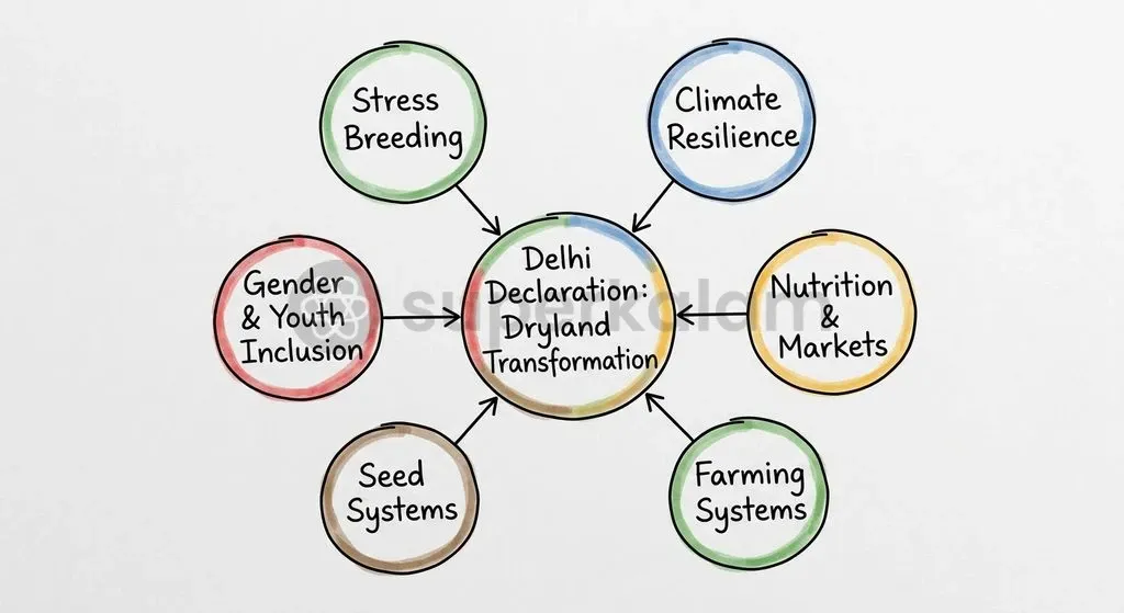 The Delhi Declaration on Drylands focuses on six interconnected pillars spanning scientific breeding to gender inclusion.