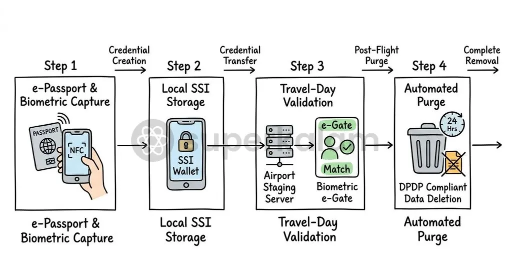 Digi Yatra uses a decentralised Self-Sovereign Identity framework that stores credentials locally on user devices and purges staging data within 24 hours.