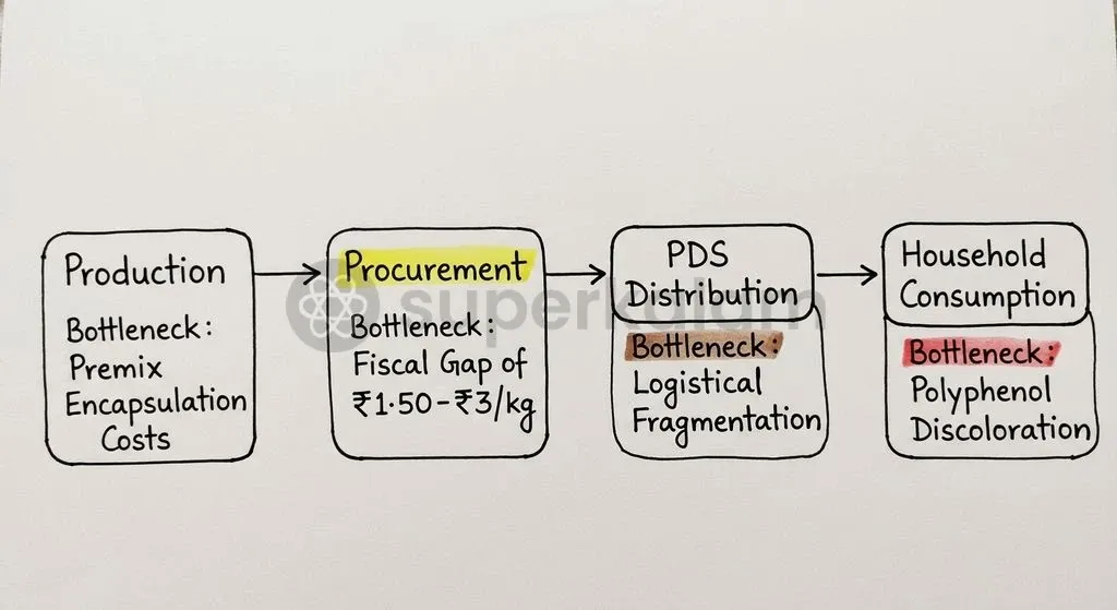 Scaling Double Fortified Salt requires tackling chemical discoloration, state-level budgetary differentials, and PDS delivery fragmentation.