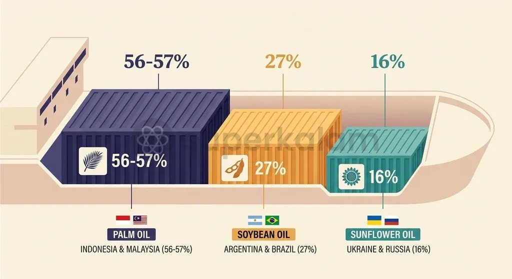 Palm oil from Southeast Asia, soybean oil from South America, and sunflower oil from the Black Sea constitute the core of India's import basket.