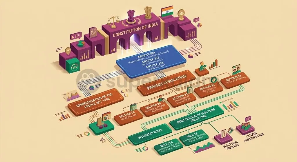 The statutory pyramid of Indian electoral governance connects constitutional guarantees to delegated procedural rules.