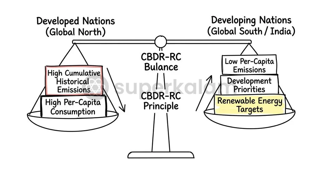 The principle of Common But Differentiated Responsibilities anchors climate equity in historical emissions accounting.