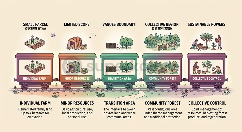 While Individual Forest Rights secure small family homesteads, Community Forest Resource rights empower entire villages to govern vast ecological reserves.