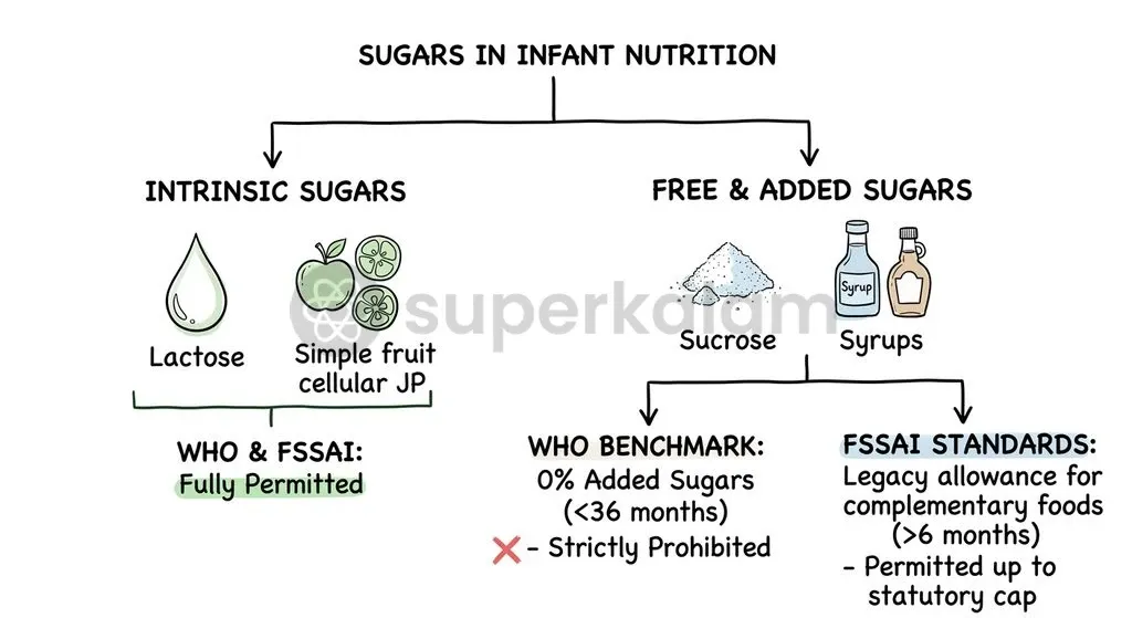 International nutrition frameworks distinguish intrinsic cellular sugars from free industrial sugars to safeguard early metabolic development.