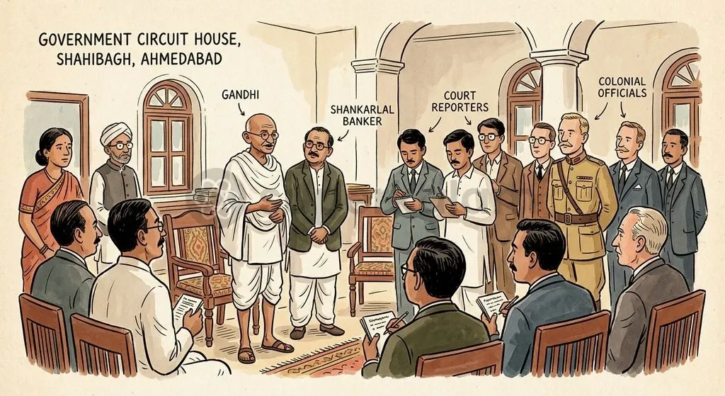 Gandhi’s moral confrontation with the colonial judiciary unfolded within the Ahmedabad Circuit House on 18 March 1922.