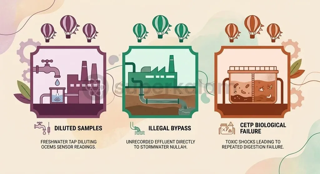 Sensors and treatment facilities are often compromised by freshwater dilution, submerged bypass valves, and incompatible waste mixes.