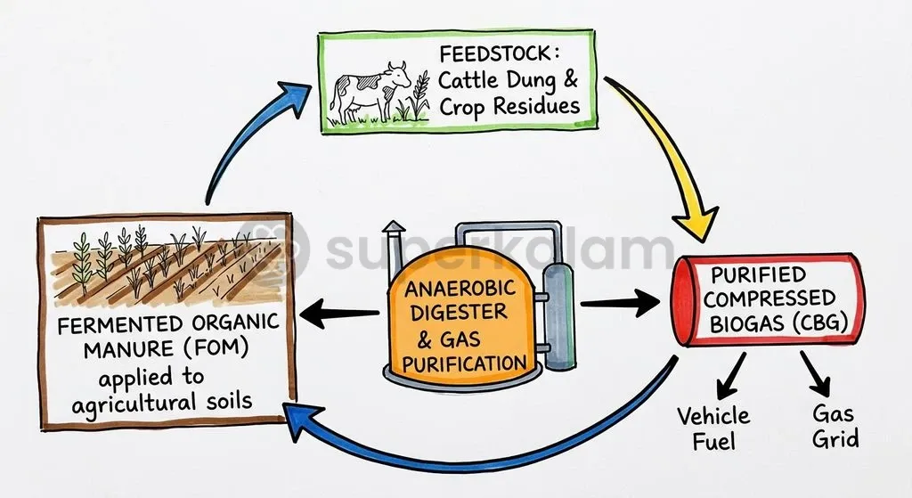 The circular bio-economy loop: converting cattle waste and crop residues into clean fuel and soil-enriching bio-fertilisers.