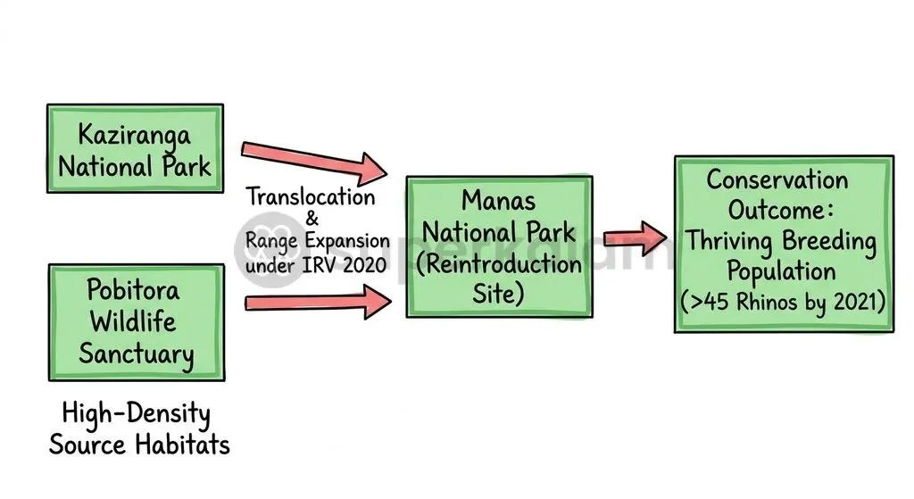 Wild-to-wild translocations under IRV 2020 established a thriving breeding nucleus in Manas National Park.