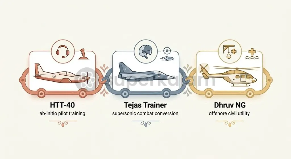 The three platforms fulfill distinct military training and civil aviation requirements across different flight envelopes.