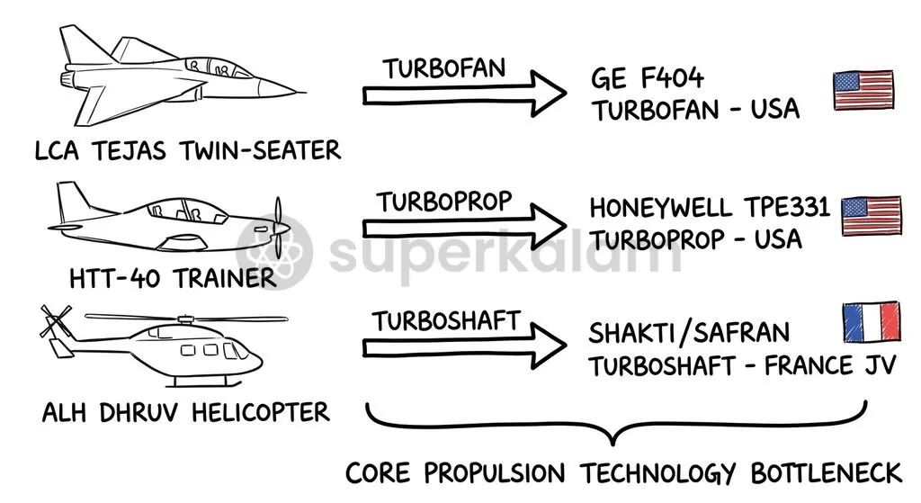 Propulsion technology remains the most critical imported component across indigenous fixed-wing and rotary platforms.