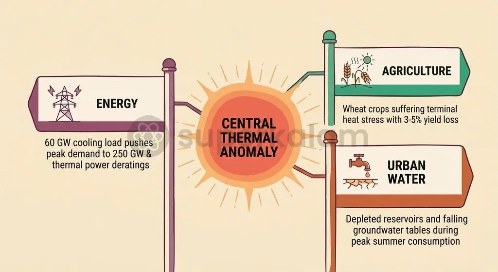 Cascading vulnerability: How compounding heat simultaneously disrupts water, energy, and food security.