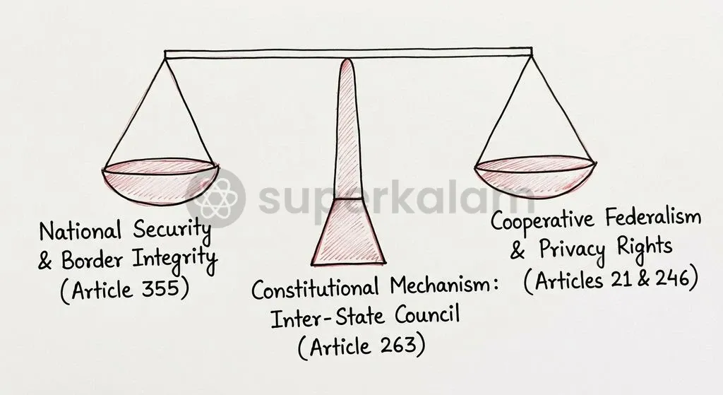 Balancing national security mandates with fundamental privacy rights and state legislative domains under the Seventh Schedule.
