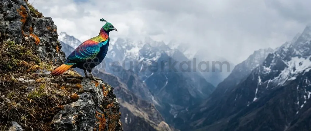 The Himalayan Monal serves as a vital ecological indicator across the high-altitude landscapes of the Himalayas.