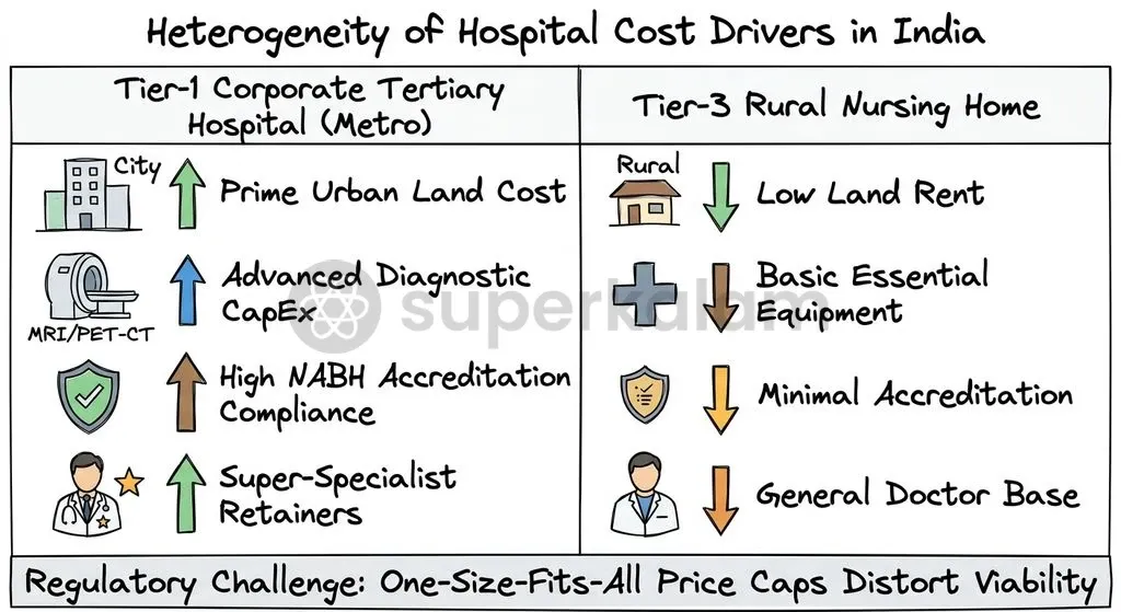 Regional variations in land, equipment capital expenditure, and human resources complicate uniform national price caps.