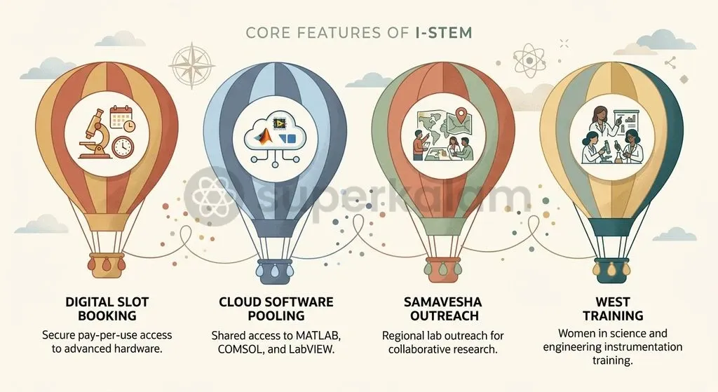 Key pillars of the I-STEM ecosystem bridge physical equipment access, computational software, and human capacity building.