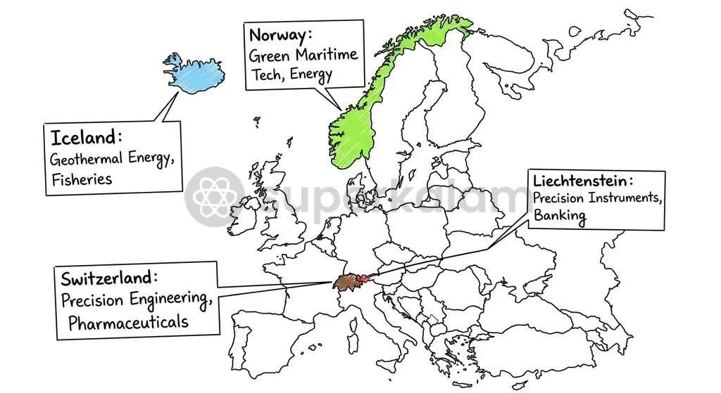 The four EFTA nations operate outside the EU single market while driving global innovation in precision engineering, clean energy, and finance.