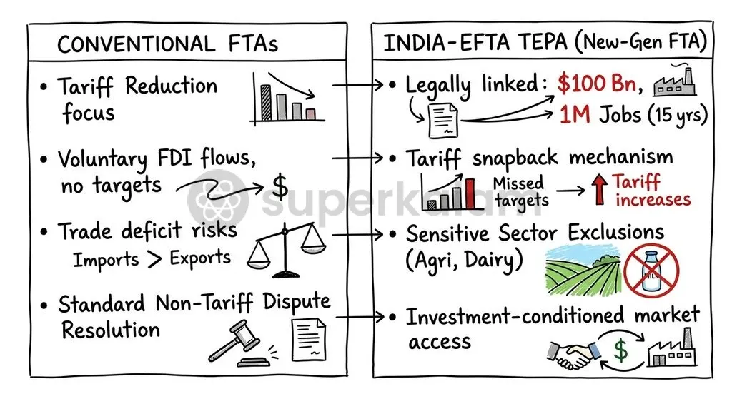 TEPA moves beyond traditional tariff elimination by conditioning market access on tangible industrial investments and job creation.