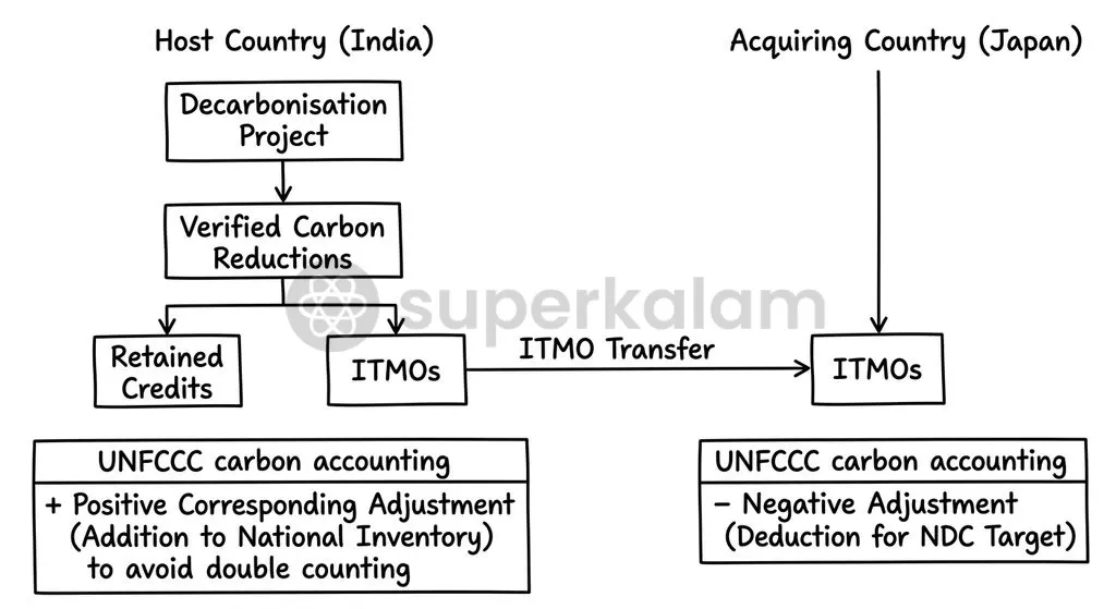 Corresponding adjustments prevent double counting by adding exported ITMOs back to the host nation's emissions balance.