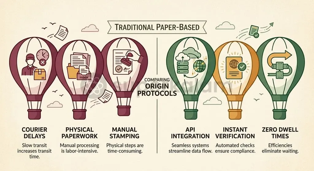 Transitioning to paperless origin certification reduces port dwell times, prevents document fraud, and eliminates courier expenses.