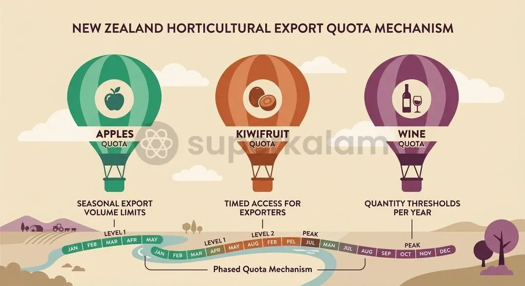 Calibrated Tariff-Rate Quotas allow market entry for New Zealand produce while protecting domestic harvesting seasons.