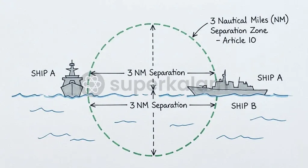 Article 10 mandates a minimum three-nautical-mile non-encroachment perimeter between Indian and Pakistani naval vessels.