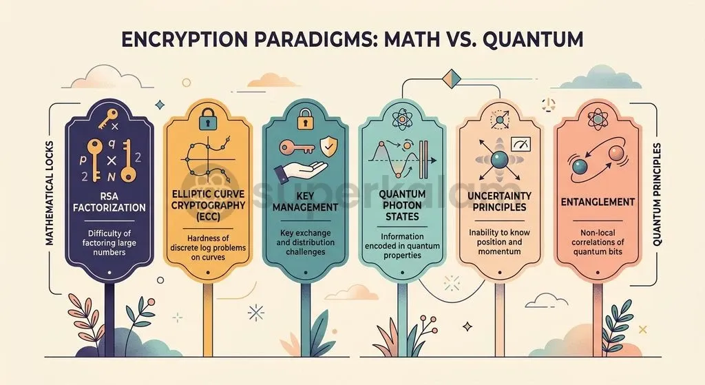 While classical encryption relies on the computational difficulty of mathematical problems, Quantum Key Distribution derives security from the fundamental laws of physics.