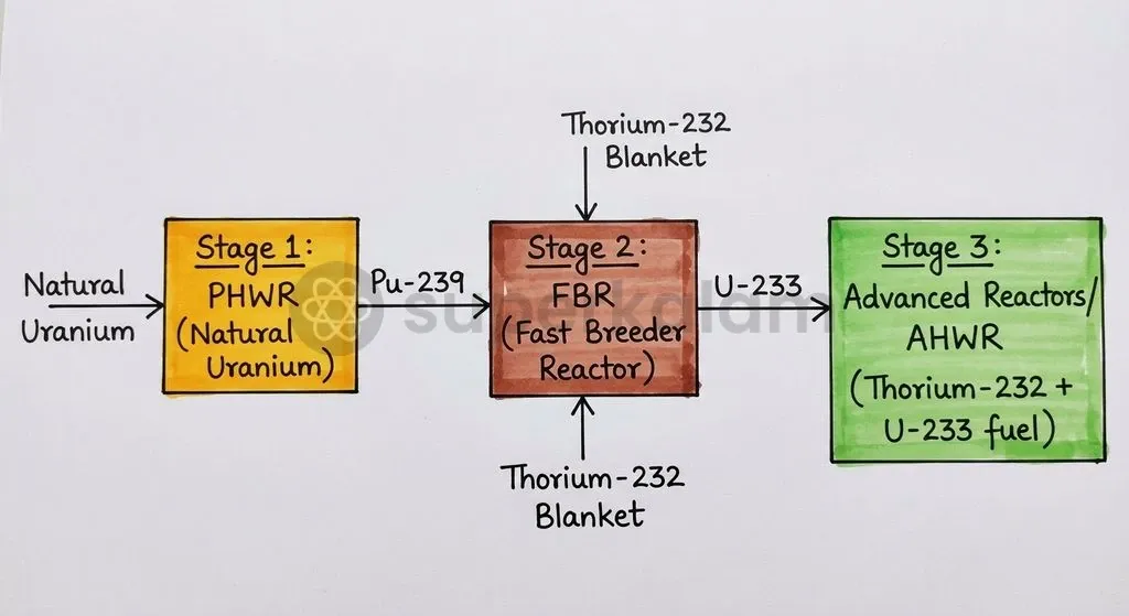 Dr Homi Bhabha's closed fuel cycle transitions from natural uranium to fast breeders and self-sustaining thorium reactors.