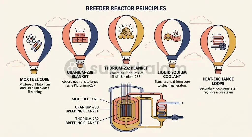 Fast Breeder Reactors utilise unmoderated fast neutrons and liquid sodium coolant to breed more fissile isotopes than they consume.