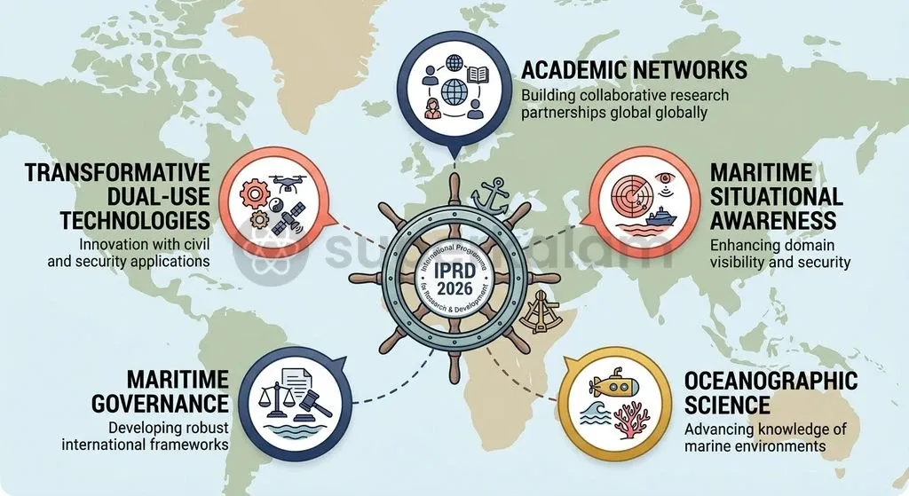 Thematic architecture of the Indo-Pacific Regional Dialogue linking academic networks, dual-use technology, and infrastructure protection.