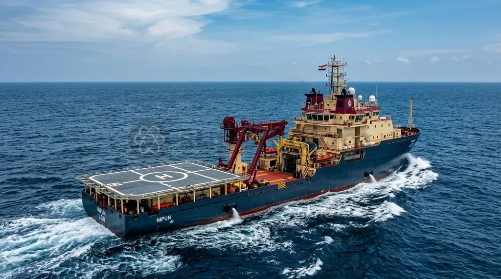 INS Nipun during sea trials, showcasing India's modern indigenous deep-sea diving and submarine rescue platform.