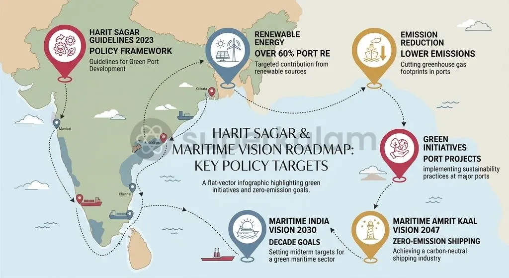 India's policy roadmap for port decarbonisation and renewable energy transition across major ports.