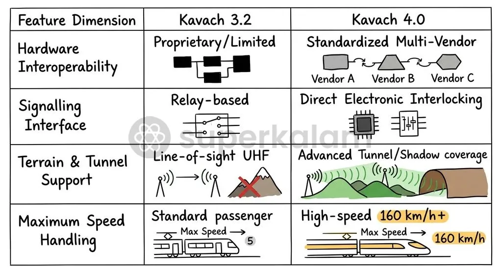 Kavach 4.0 overcomes earlier limitations by standardising multi-vendor OEM protocols and supporting speeds up to 160 kmph.
