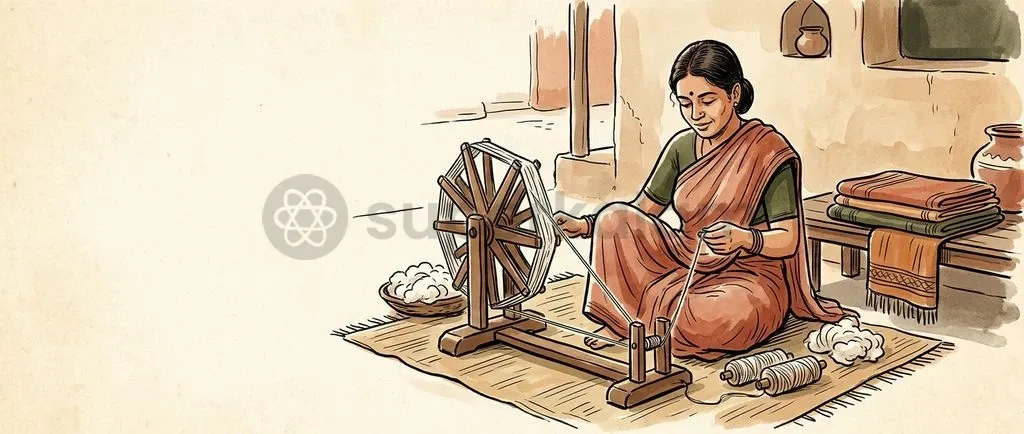 Traditional spinning forms the economic core of rural cottage industries established under Gandhian self-reliance principles.