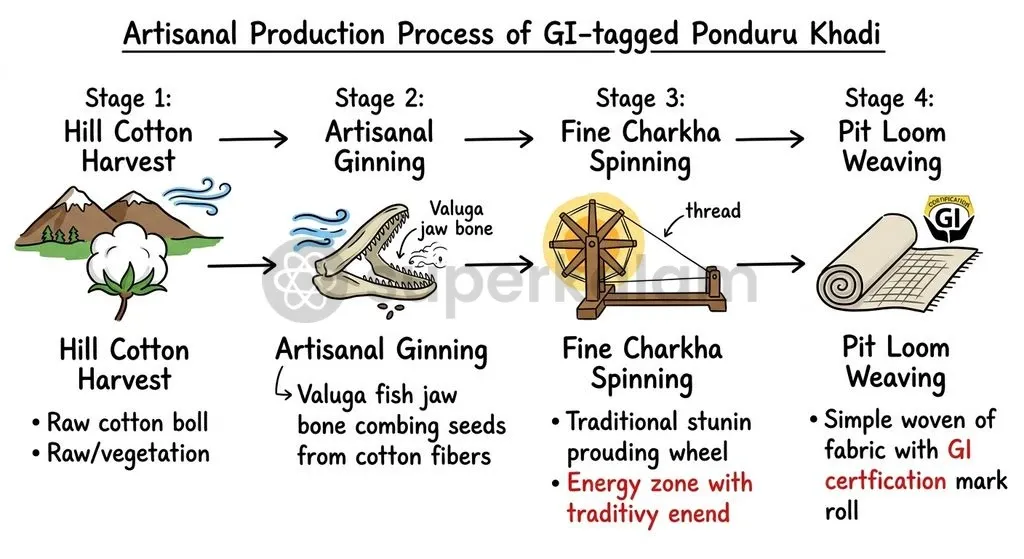 The distinct indigenous technique of Ponduru Khadi granted Geographical Indication status in December 2025.