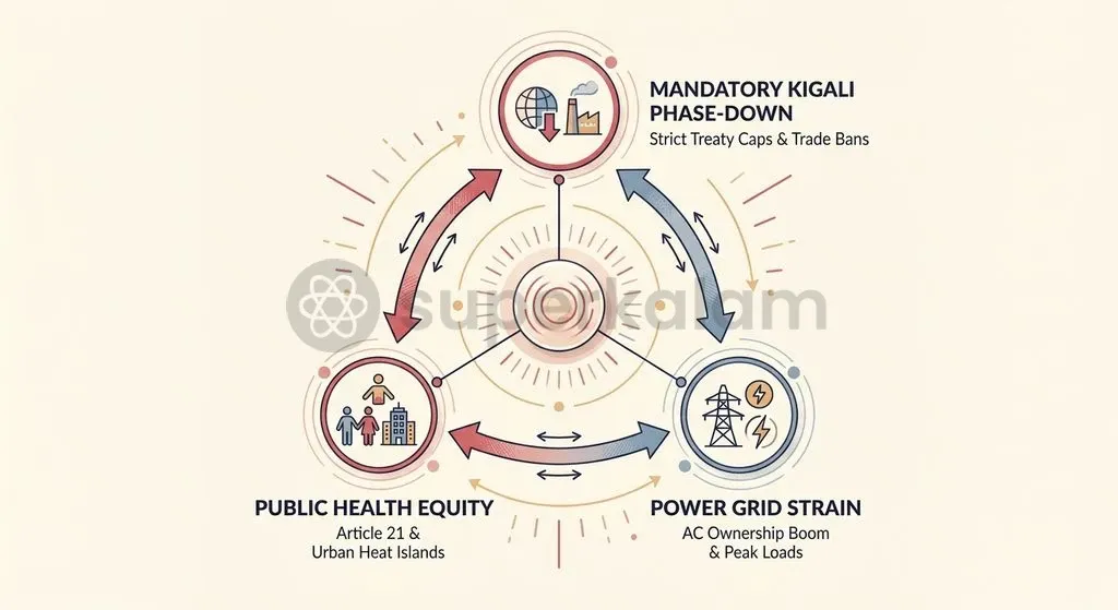India's cooling trilemma requires balancing environmental treaty commitments, electric grid resilience, and thermal justice.