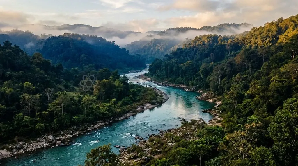 The Kulsi River traverses the scenic yet fragile borderland between the Khasi Hills and the Assam plains.