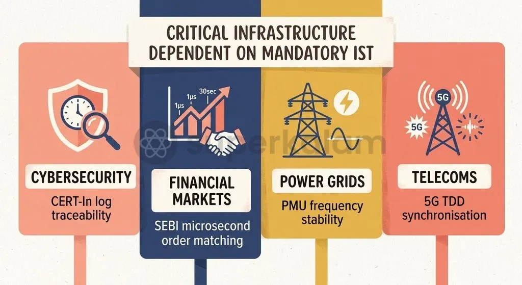 Accurate time-stamping underpins financial fraud prevention, power grid frequency control, 5G beamforming, and cyber forensic tracing.